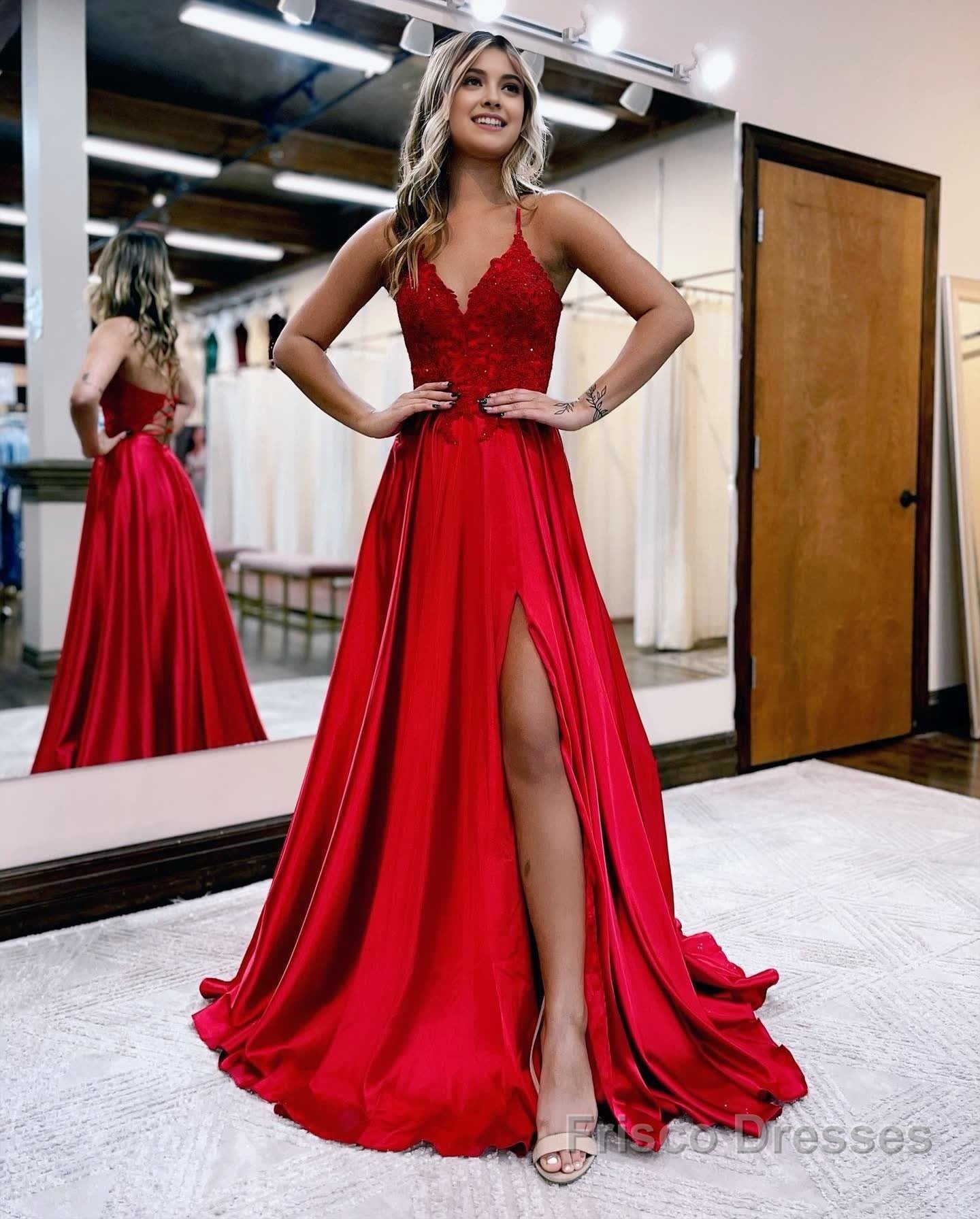 A-line Spaghetti Straps Corset Back Prom Dress With Split Main image