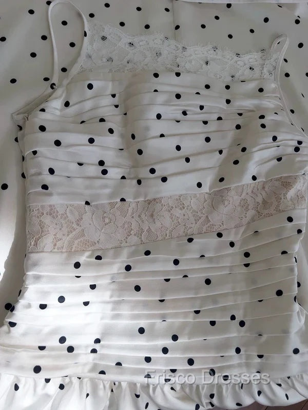 A Line Spaghetti Straps Polka Dots Lace Chiffon Formal Prom Dress Formal Dress