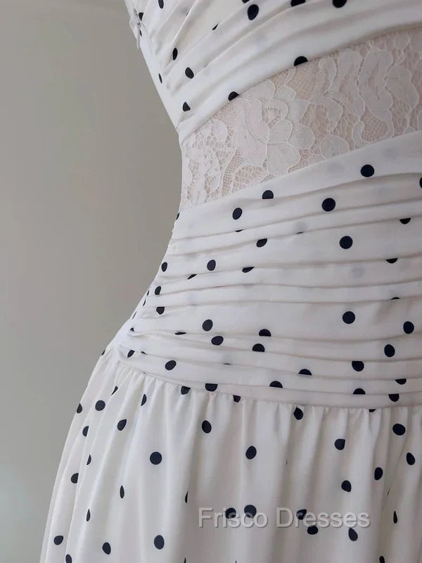 A Line Spaghetti Straps Polka Dots Lace Chiffon Formal Prom Dress Formal Dress