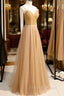 A-Line Spaghetti Straps Tulle Beaded Long Formal Prom Dress, Evening Party Dress
