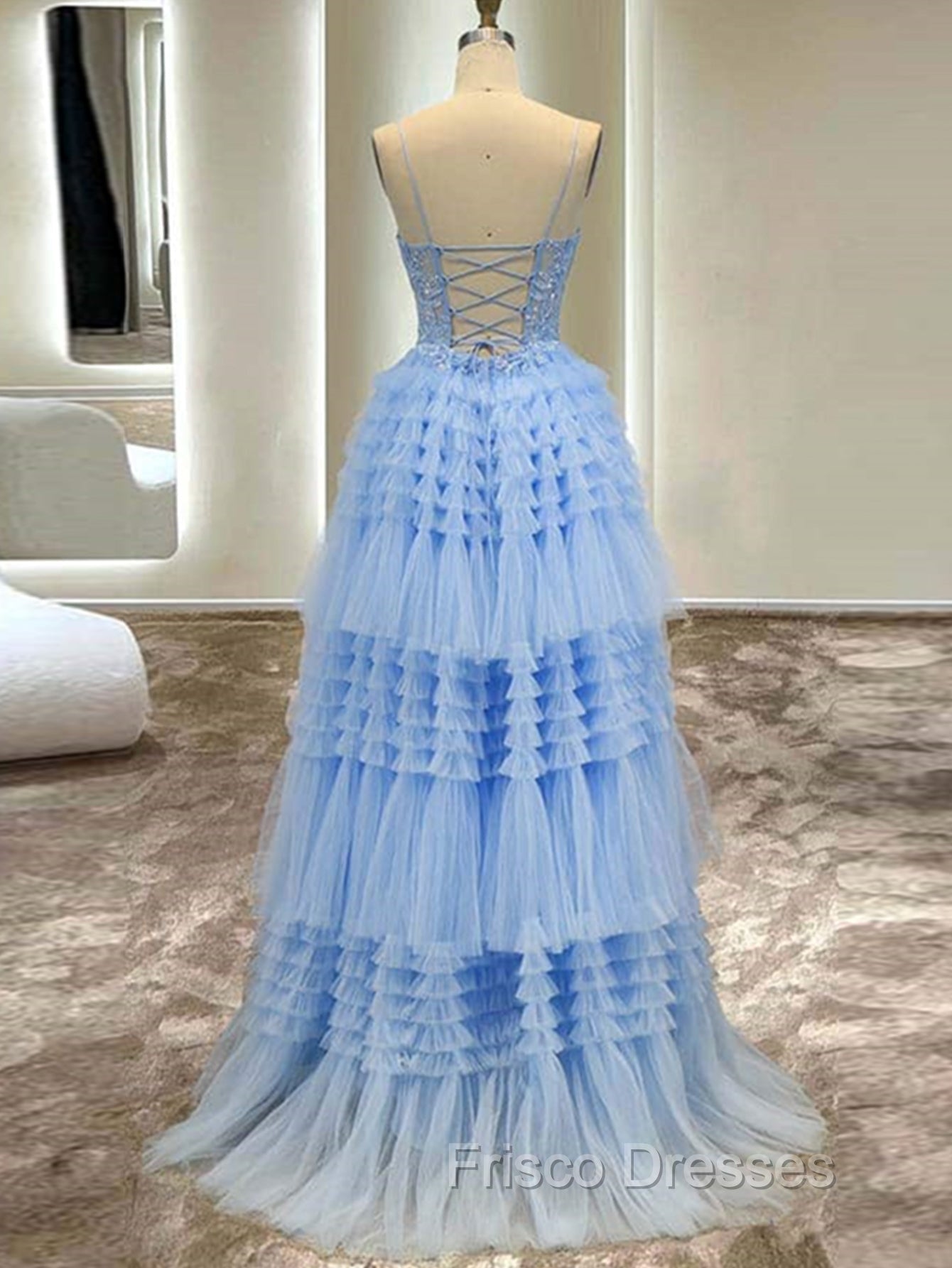 A-Line Spaghetti Straps Tulle Long Formal Prom Dress Secondary image