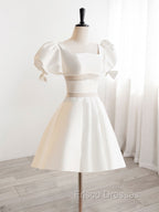 A-Line Square Neckline Ivory Short Formal Prom Dress, Cute  lvory Homecoming Dress