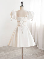 A-Line Square Neckline Ivory Short Formal Prom Dress, Cute  lvory Homecoming Dress
