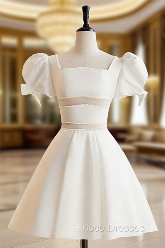 A-Line Square Neckline Ivory Short Formal Prom Dress, Cute  lvory Homecoming Dress Main image