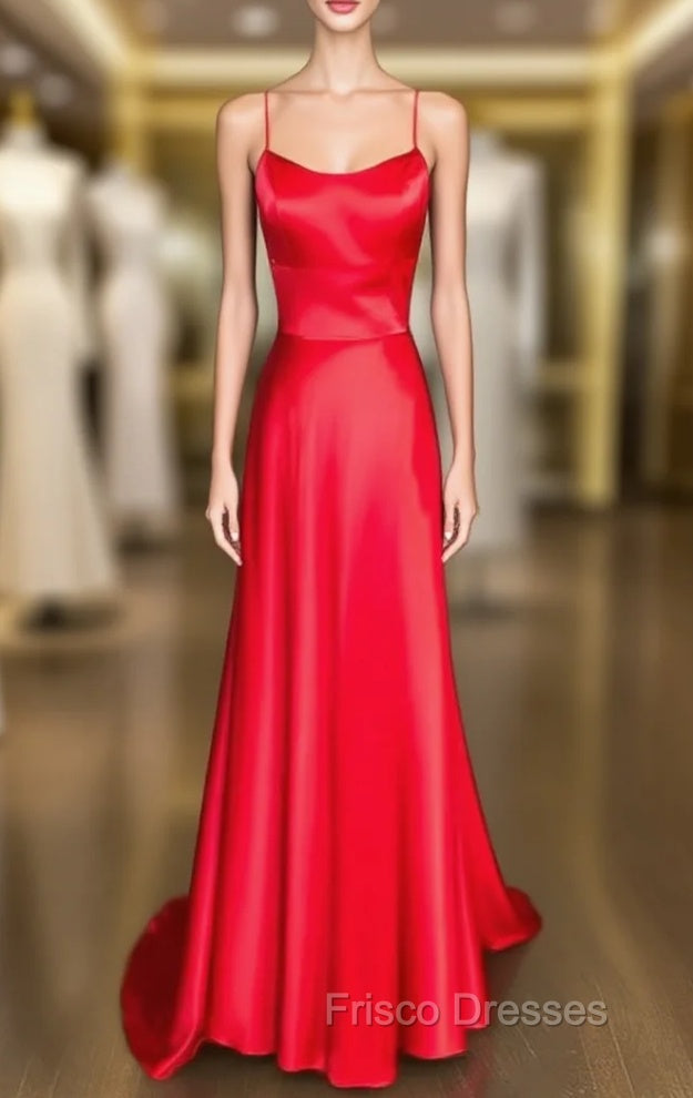 A-line Square Neckline Spaghetti Straps Charmeuse Formal Prom Dress Main image