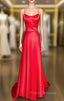 A-line Square Neckline Spaghetti Straps Charmeuse Formal Prom Dress