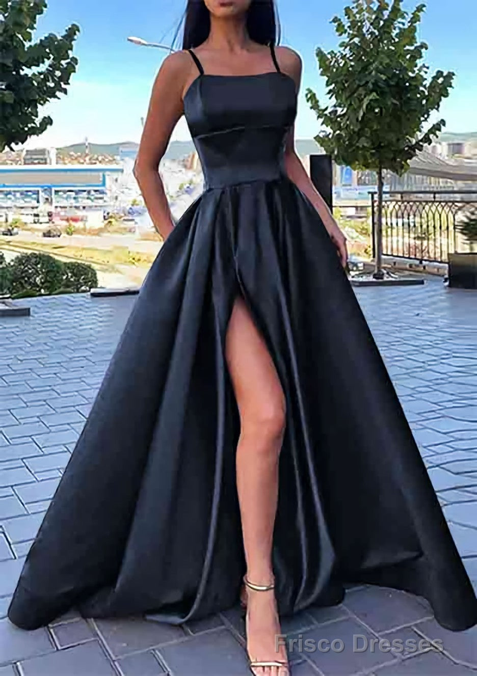 A-line Square Neckline Spaghetti Straps Long/Floor-Length Satin Prom D Frisco Dresses A-line Square Neckline Spaghetti Straps Long/Floor-Length Satin Prom D Frisco Dresses
