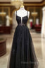 A-line Square Neckline Spaghetti Straps Long/Floor-Length Tulle Formal Prom Dress With Glitter Beading Appliqued- Formal Prom Dress