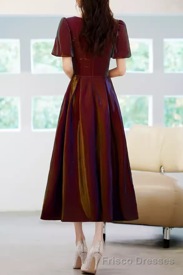 A Line Square Party Dress Knee Length Burgundy Prom Dress Secondary image
