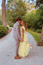 A-Line Square Yellow Tiered Long Prom Dress Princess Tulle Formal Evening Dress