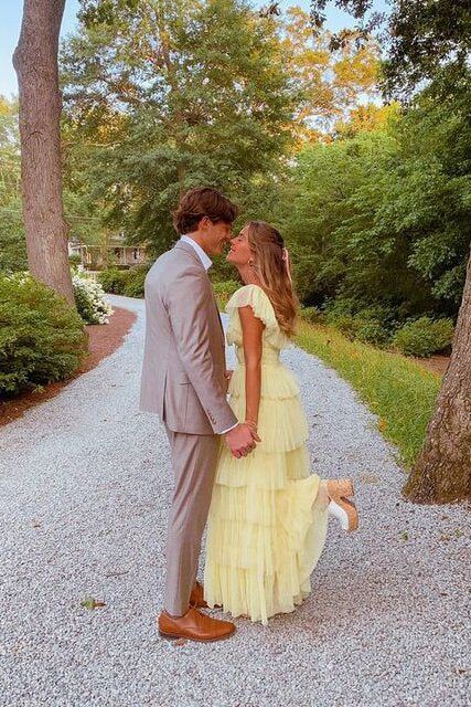 A-Line Square Yellow Tiered Long Prom Dress Princess Tulle Formal Evening Dress