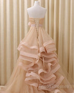 A-Line Stomacher Tiered Wedding Dress Court Train With Appliques