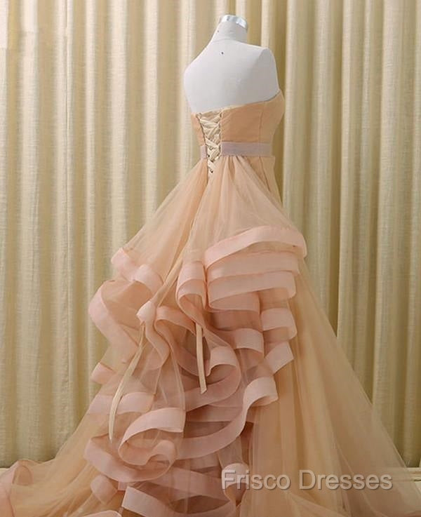 A-Line Stomacher Tiered Wedding Dress Court Train With Appliques