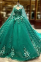 A-Line Strapless Applique Wedding Dress With Cloak