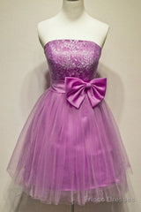 A-Line Strapless Appliques Bowknot Short Homecoming Dress Party Dress