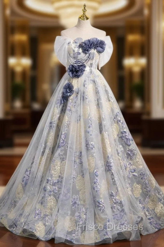 A-Line Strapless Flower Formal Prom Dress