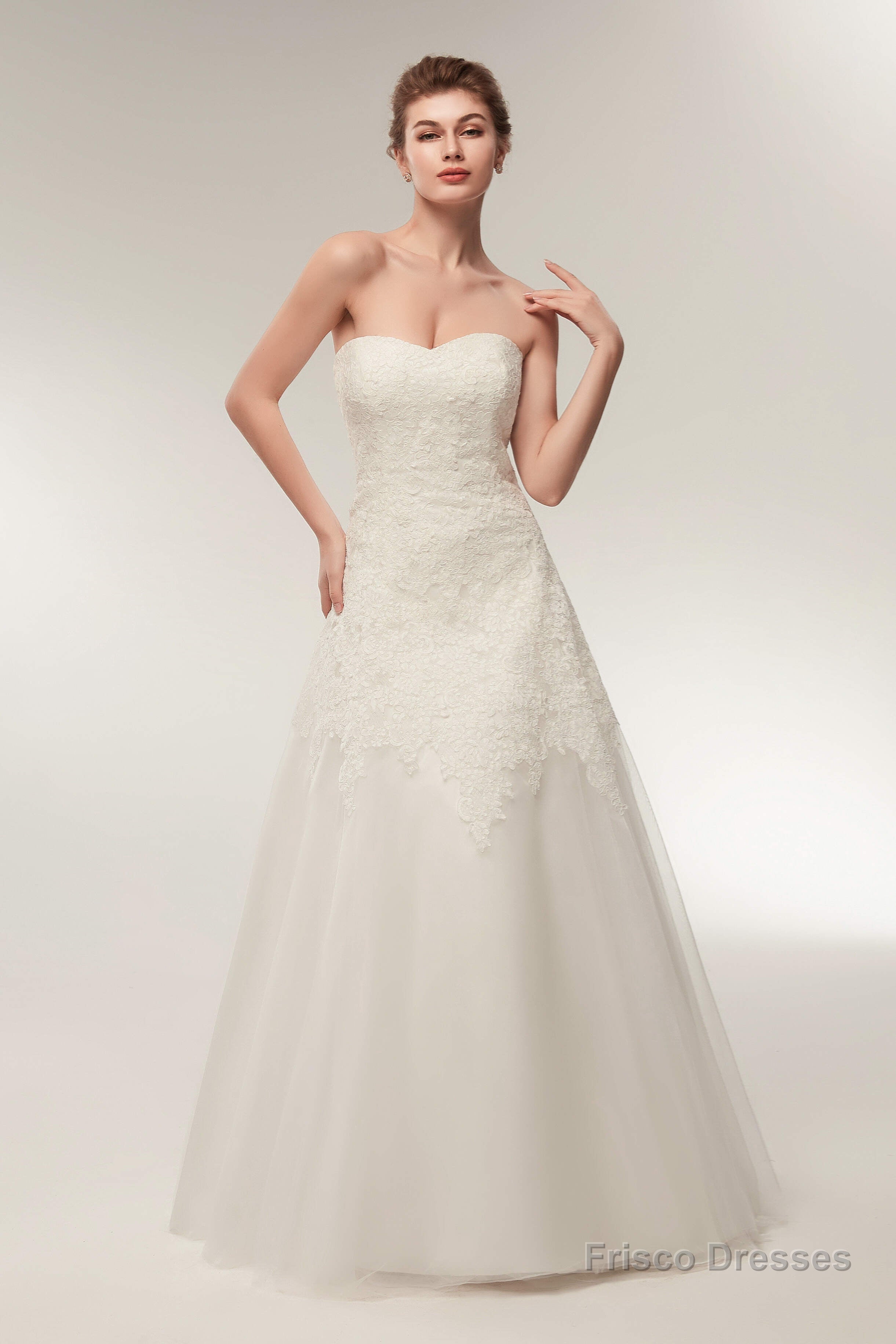 A Line Strapless Ivory Lace Floor Length Wedding Dresses Secondary image