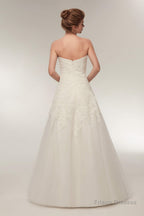 A Line Strapless Ivory Lace Floor Length Wedding Dresses