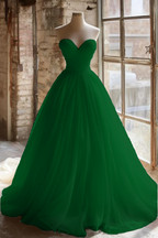 A Line Strapless Unique Long Wedding Dress Evening Party Dresses