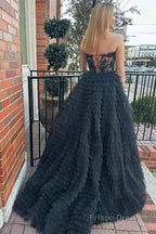 A-line Strapless Multi-Layers Tulle Prom Dress with Slit
