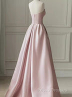 A Line Strapless Pink Party Dress Long Satin Formal Prom Dress