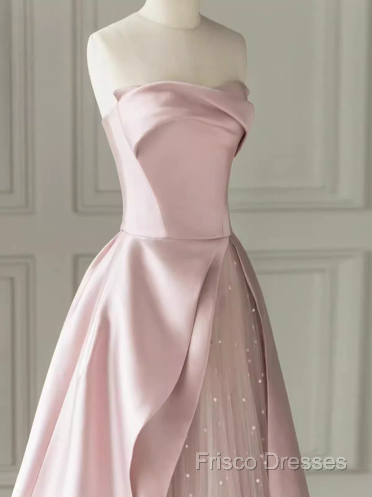 A Line Strapless Pink Party Dress Long Satin Formal Prom Dress