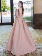 A Line Strapless Pink Satin Long Formal Prom Dress Party Dress