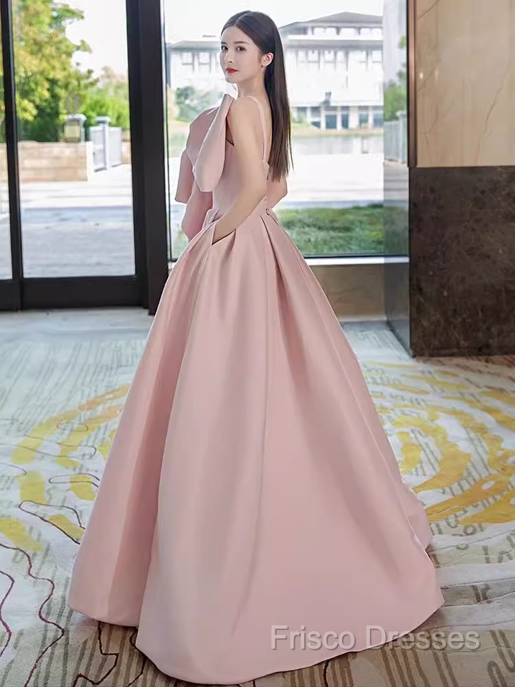 A Line Strapless Pink Satin Long Formal Prom Dress Party Dress