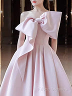 A Line Strapless Pink Satin Long Formal Prom Dress Party Dress