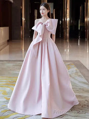 A Line Strapless Pink Satin Long Prom Dress Party Dresses