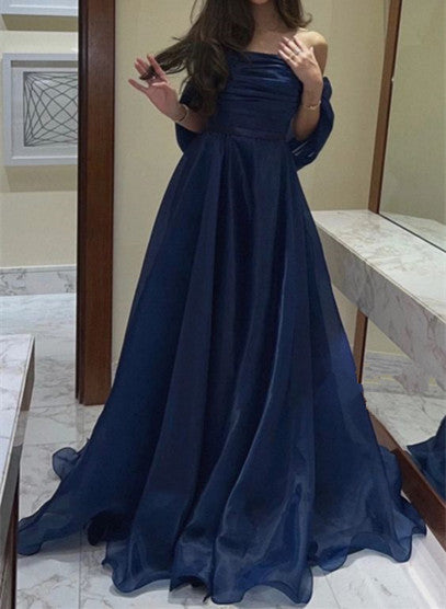 A Line Strapless Royal Blue Long Prom Dress With Straps Secondary image