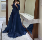 A Line Strapless Royal Blue Long Prom Dress With Straps