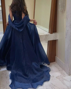 A Line Strapless Royal Blue Long Prom Dress With Straps