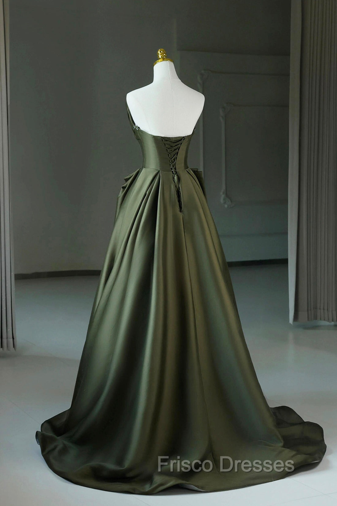 A-Line Strapless Satin Long Formal Prom Dress, Dark Green Evening Party Dress Secondary image