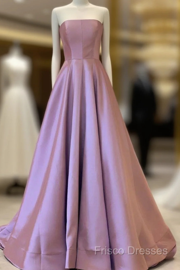 A-Line Strapless Satin Formal Prom Dress Mauve Pink Formal Gown Floor Length Main image