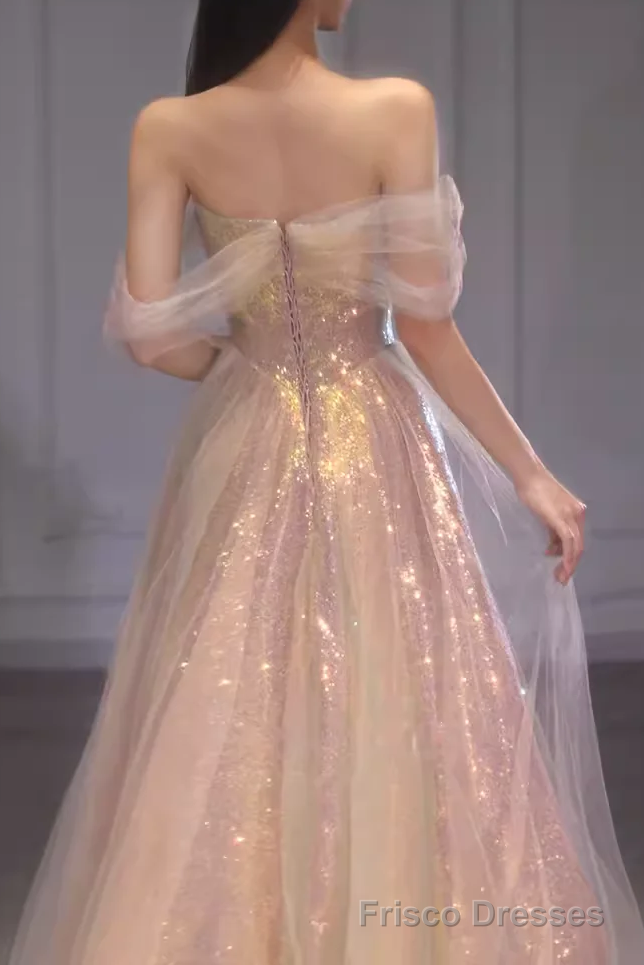 A Line Strapless Sequin Pink Prom Dresses Long Evening Dress Secondary image