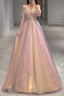 A Line Strapless Sequin Pink Prom Dresses Long Evening Dress