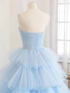 A line Strapless Tiered Tulle Formal Prom Dress