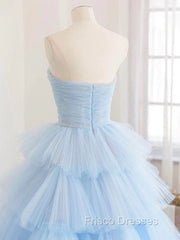 A line Strapless Tiered Tulle Formal Prom Dress