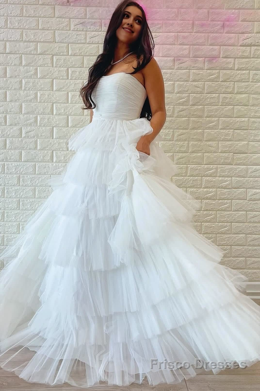 A-Line Strapless Tiered Tulle Prom Dress with Ruffles Secondary image