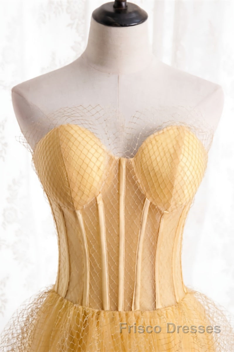 A-line Strapless Tulle Long Formal Dresses with Multi Flares Boning