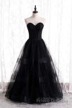 A-line Strapless Tulle Long Formal Dresses with Multi Flares Boning