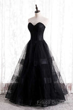 A-line Strapless Tulle Long Formal Dresses with Multi Flares Boning