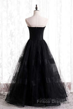 A-line Strapless Tulle Long Formal Dresses with Multi Flares Boning
