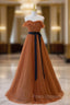 A-Line Strapless Tulle Pleats Formal Prom Dress