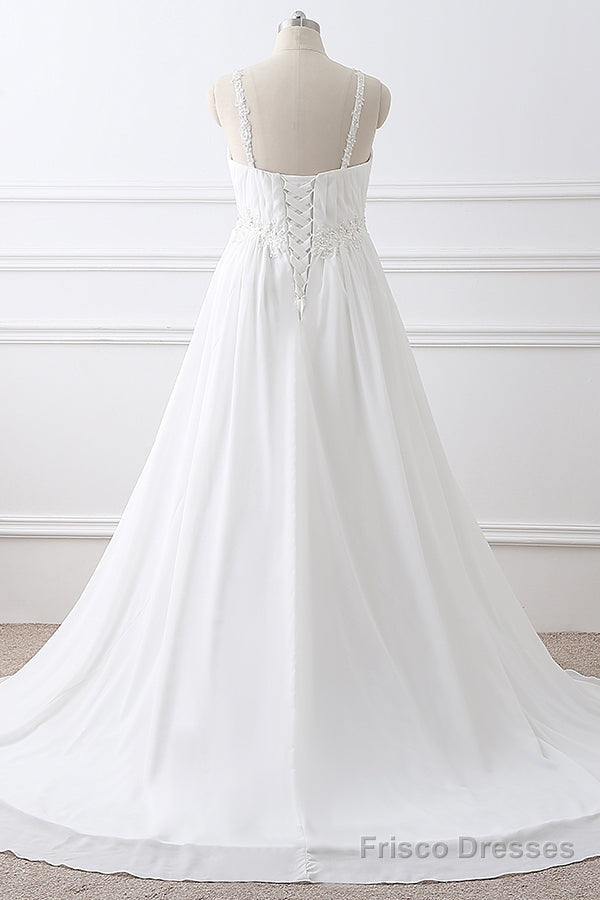 A-Line Straps Empire Long White Bridesmaid Dress With Beads Secondary image