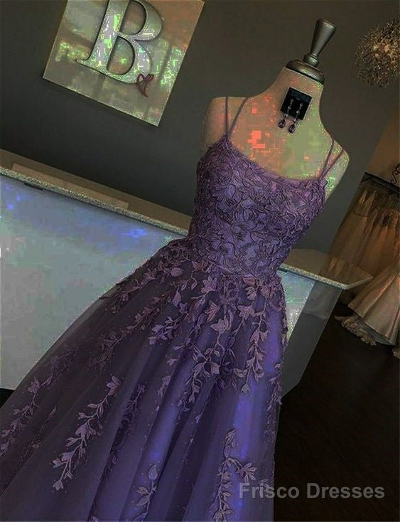 A Line Straps Neck Lilac Prom Dress Elegant Evening Gown