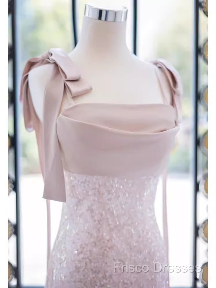 A Line Straps Pink Satin Long Formal Prom Dress