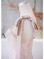 A Line Straps Pink Satin Long Formal Prom Dress