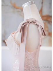 A Line Straps Pink Satin Long Prom Dresses